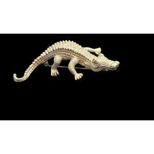 Vintage Crocodile Brooch Pin - Silver Tone Metal - For Reptile Enthusiasts